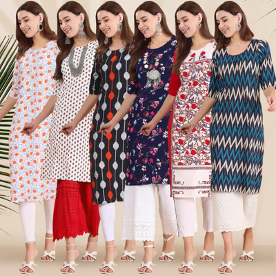 1 Stop Fashion Women Printed, Striped Straight Kurta(Multicolor)