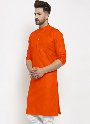Krudha Men Solid Straight Kurta(Orange)