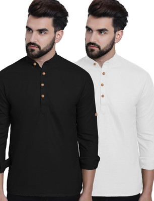 Navkanj Men Solid A-line Kurta(White)