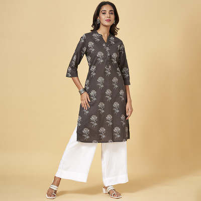 Rangmanch by Pantaloons Women Printed Straight Kurta(Grey)
