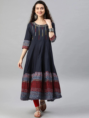 AKIKO Women Printed Anarkali Kurta(Multicolor)