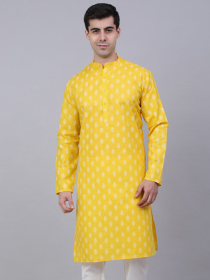 Jompers Men Printed Straight Kurta(Yellow)