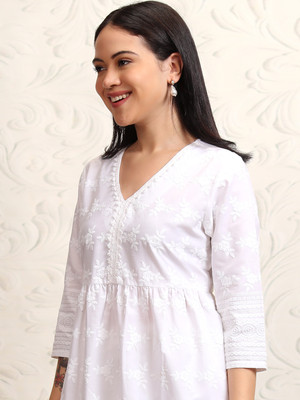 Vishudh Women Self Design A-line Kurta(White)