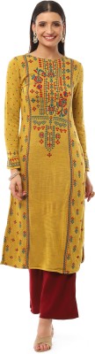 RANGRITI Women Dyed/Ombre Straight Kurta(Yellow)