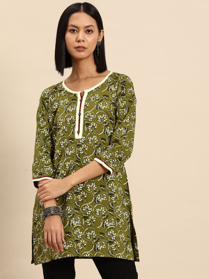 all about you Women Printed Straight Kurta(Green)