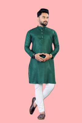 OMKAR EN TRENDS Men Printed Straight Kurta(Green)