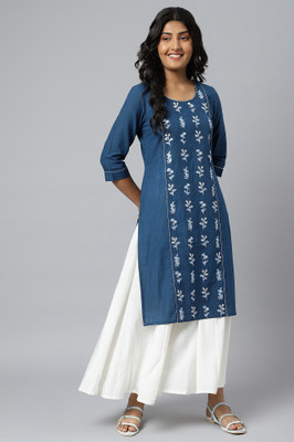 Aurelia Women Solid Straight Kurta(Blue)
