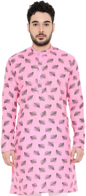 MAHARAJA Men Printed Straight Kurta(Pink, Black)