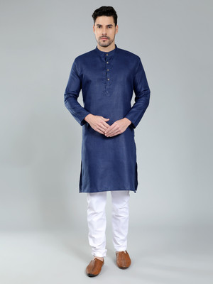 OMKAR EN TRENDS Men Printed Straight Kurta(Blue)