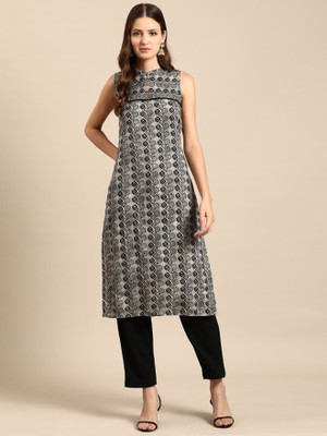 ANOUK Women Printed Straight Kurta(Grey)