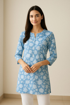 Trivedilt Women Floral Print, Printed Straight Kurta(Blue)