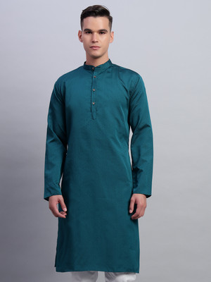 rutva Men Embroidered Straight Kurta(Green)