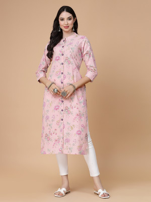 God Bless Women Floral Print A-line Kurta(Pink)