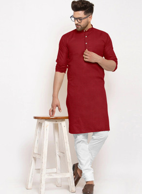 HOC's Men Solid Straight Kurta(Red)
