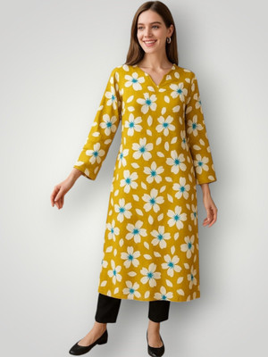 HouseOfCommon Women Printed A-line Kurta(Yellow)
