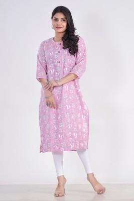 DS Creations Women Printed Straight Kurta(Pink)