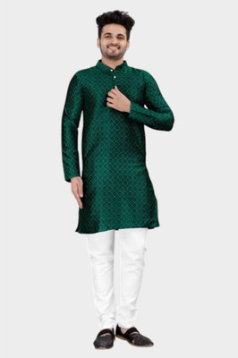 DHASU TRENDZ Men Checkered Straight Kurta(Dark Green)