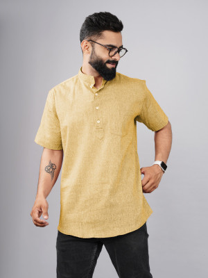 QuaClo Men Self Design Straight Kurta(Beige)