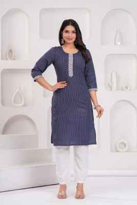 VCJ CREATION Women Embroidered Straight Kurta(Blue)