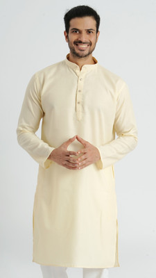 Desivibes Men Solid Straight Kurta(Beige)