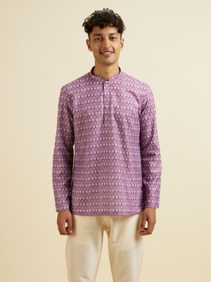 MANYAVAR Men Printed Straight Kurta(Purple)