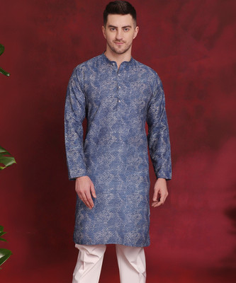 ANOUK Men Printed Straight Kurta(Blue)
