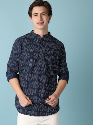 UNLIMITED Men Printed A-line Kurta(Blue)