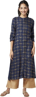 YU by Pantaloons Women Printed A-line Kurta(Dark Blue)