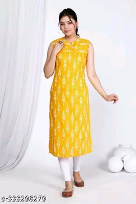 NUGNUG Women Floral Print A-line Kurta(Yellow)