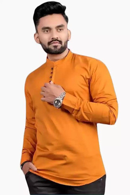 shopybuckett Men Printed Straight Kurta(Orange)