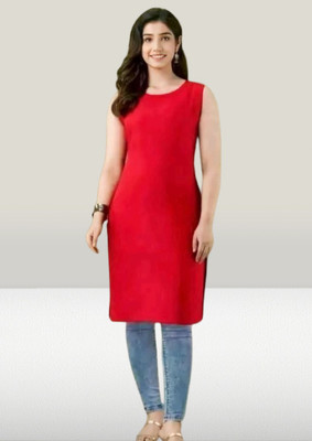 KANGAROO Women Solid Straight Kurta(Red)