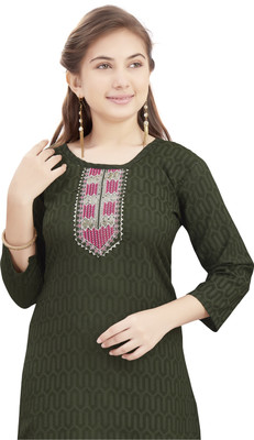 Sangria Girls Embroidered Straight Kurta(Dark Green)