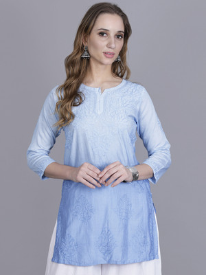 NAZAQAT ETHNIC INDIA Women Embroidered Straight Kurta(Light Blue)