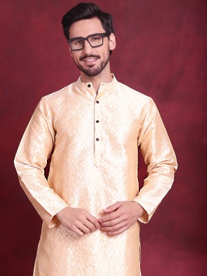 ANOUK Men Woven Design Straight Kurta(Gold)