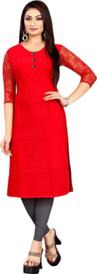 Coft Women Solid, Self Design Straight Kurta(Red)