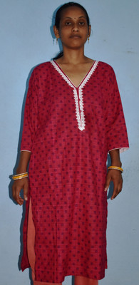 aaapremises Women Ikat A-line Kurta(Maroon)