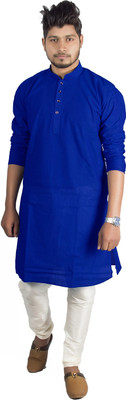 Full Stop Apparel Men Solid Straight Kurta(Blue)