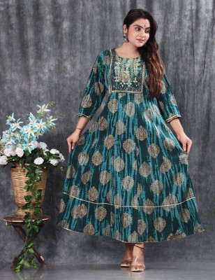 Iqara Fashion Women Floral Print Anarkali Kurta(Light Blue, Dark Green, Beige)