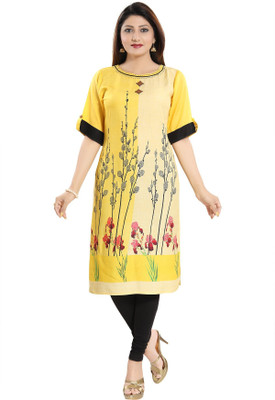 Divastri Women Printed Straight Kurta(Yellow)