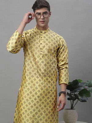 ANOUK Men Self Design Straight Kurta(Yellow)