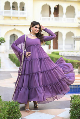 GRISHU COLLECTION Women Solid Anarkali Kurta(Light Blue)