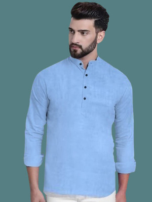 Super Westron Men Solid Straight Kurta(Light Blue)