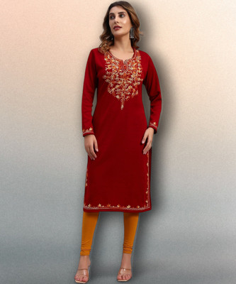 DECANTER Women Embroidered Straight Kurta(Red)