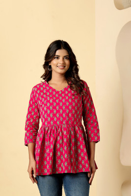 SHRIZA Casual Printed, Self Design, Ethnic Motifs Women Pink Top