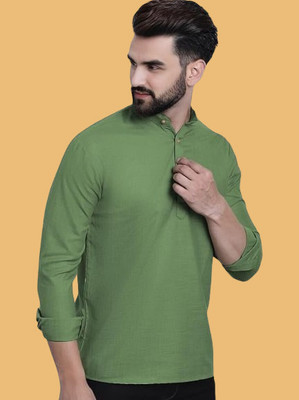 COSLETIC Men Solid Straight Kurta(Green)