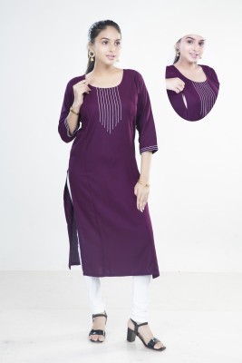 MAHEE TRENDZ Women Chikan Embroidery, Self Design Straight Kurta(Purple)