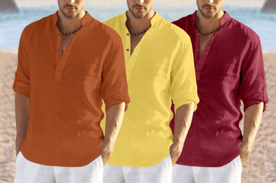 ZOMBOM Men Solid Straight Kurta(Maroon, Yellow, Orange)