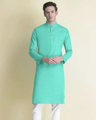 VyomCreation Men Solid Straight Kurta(Light Green)