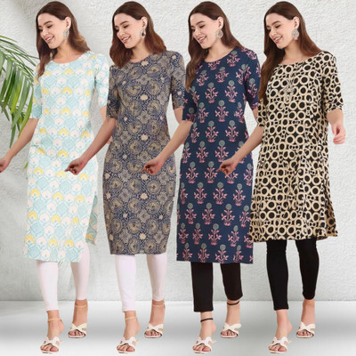 1 Stop Fashion Women Printed Straight Kurta(Multicolor)