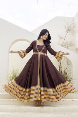 HERE&NOW Women Solid Frontslit Kurta(Brown)